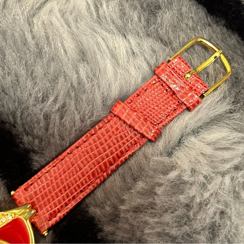 Rare Vintage 80s Emspritt red croc genuine leather band watch
